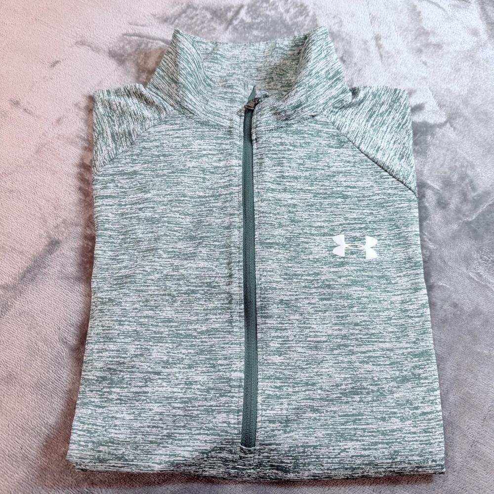 Under Armour Women XS Heat Gear 1/4 Zip Green Heather Running Gym Workout Active